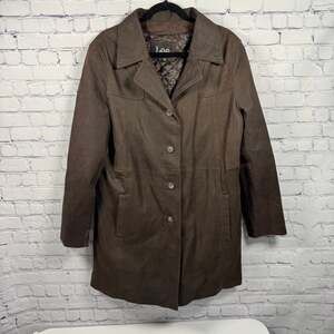 Lee Men's Distressed Brown Leather Trench Coat XL